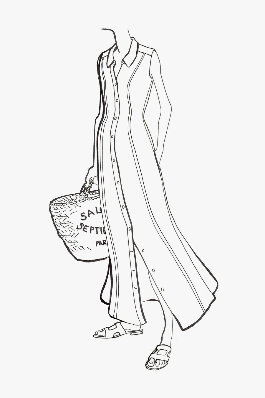 Cotton Sleeveless Long Shirt Dress - sketch