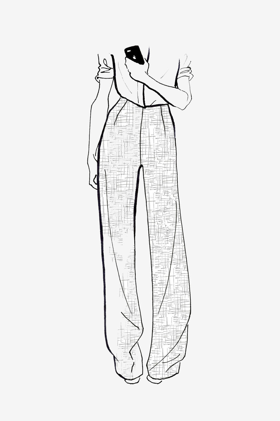 Golden Holiday Tweed Cotton Stretch, High Waist and Wide Leg Pant - sketch