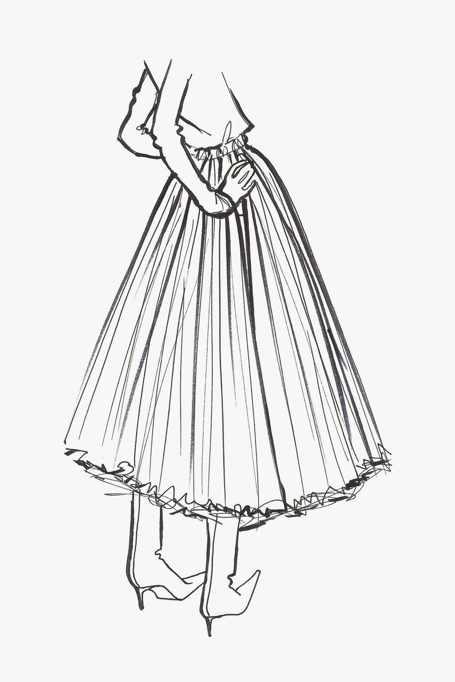 Tulle Frowned Midi-Length Skirt - sketch