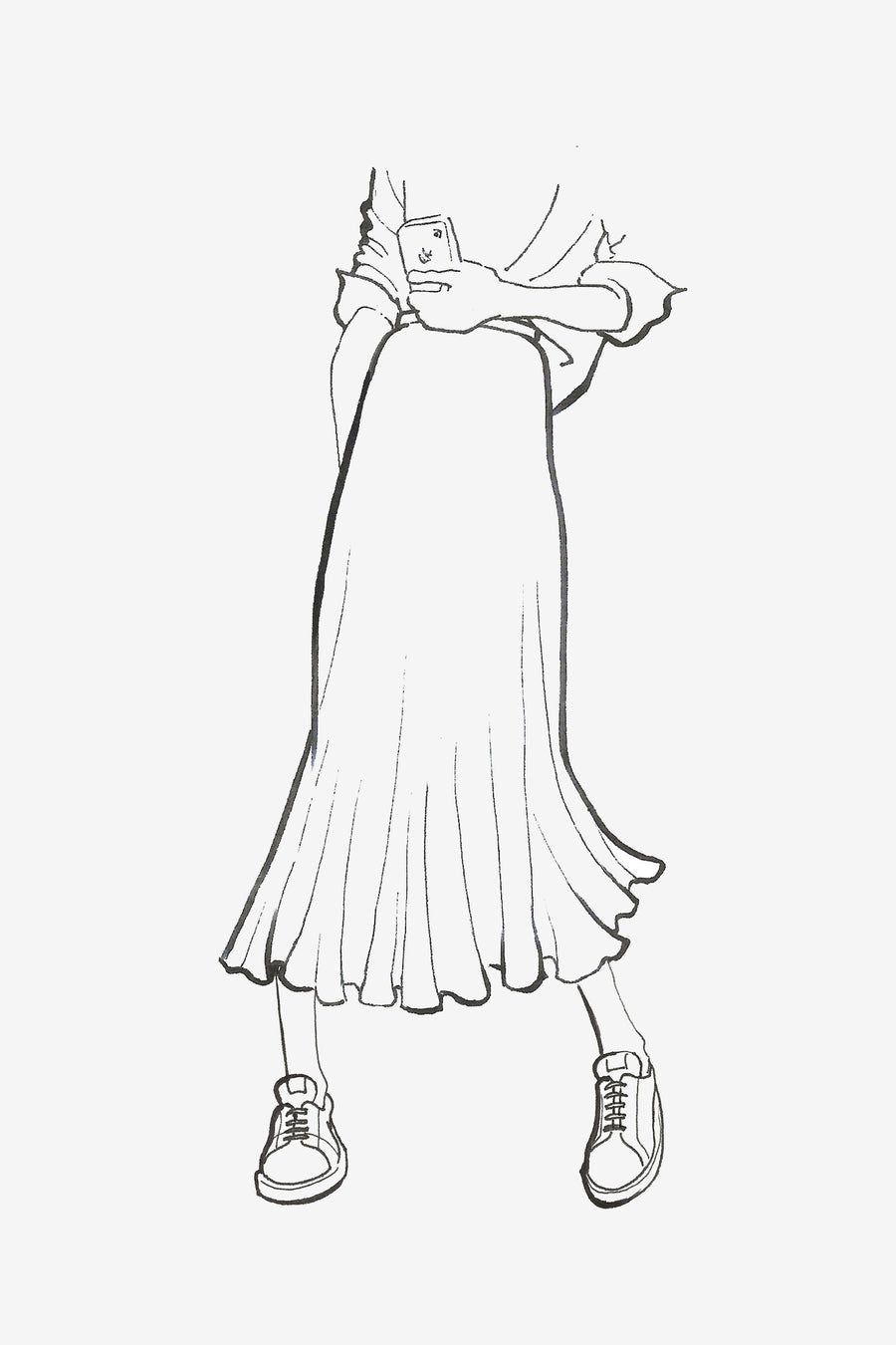 Silk Chiffon Three-Layer Midi-Length Skirt - sketch