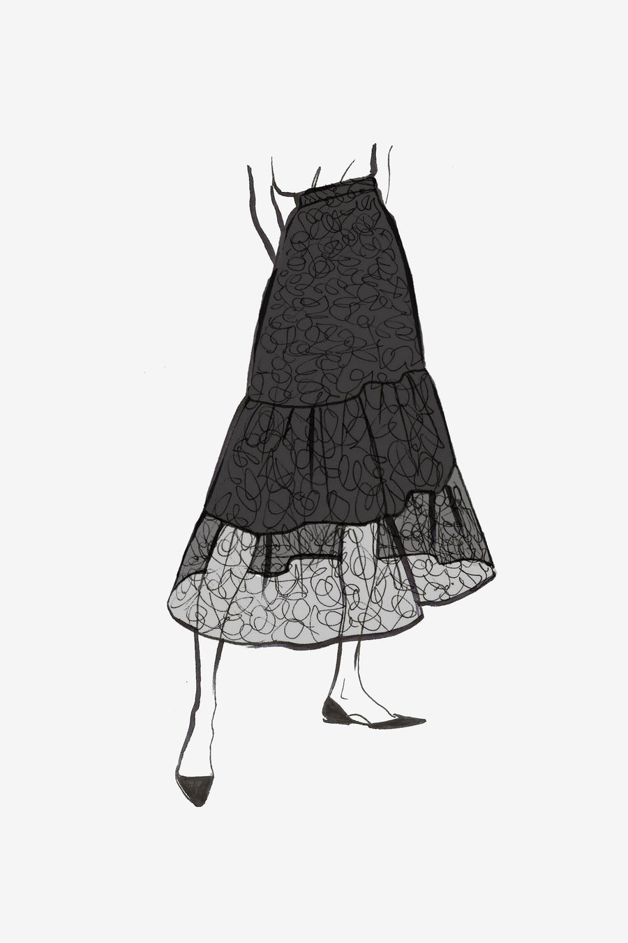 Lace Three-Tier Midi-Length Skirt - sketch
