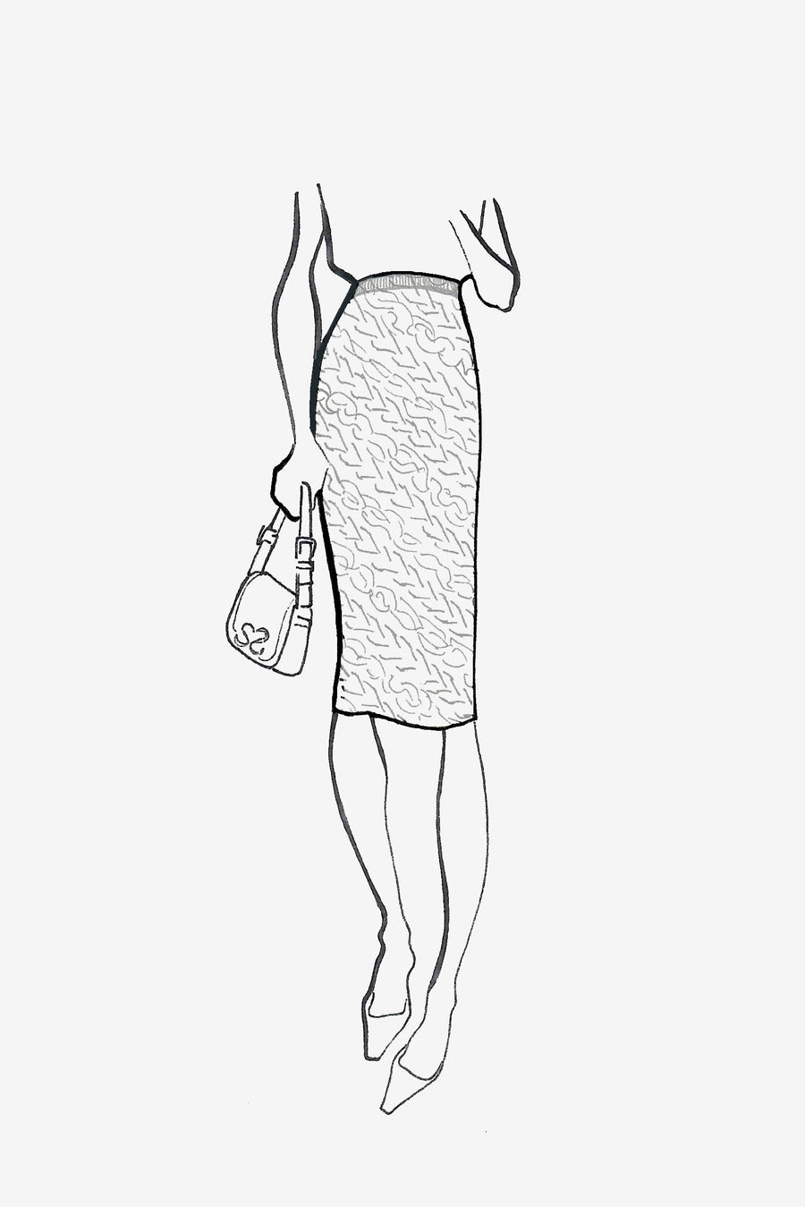 Structured Knit Pencil Skirt of Midi Length - sketch