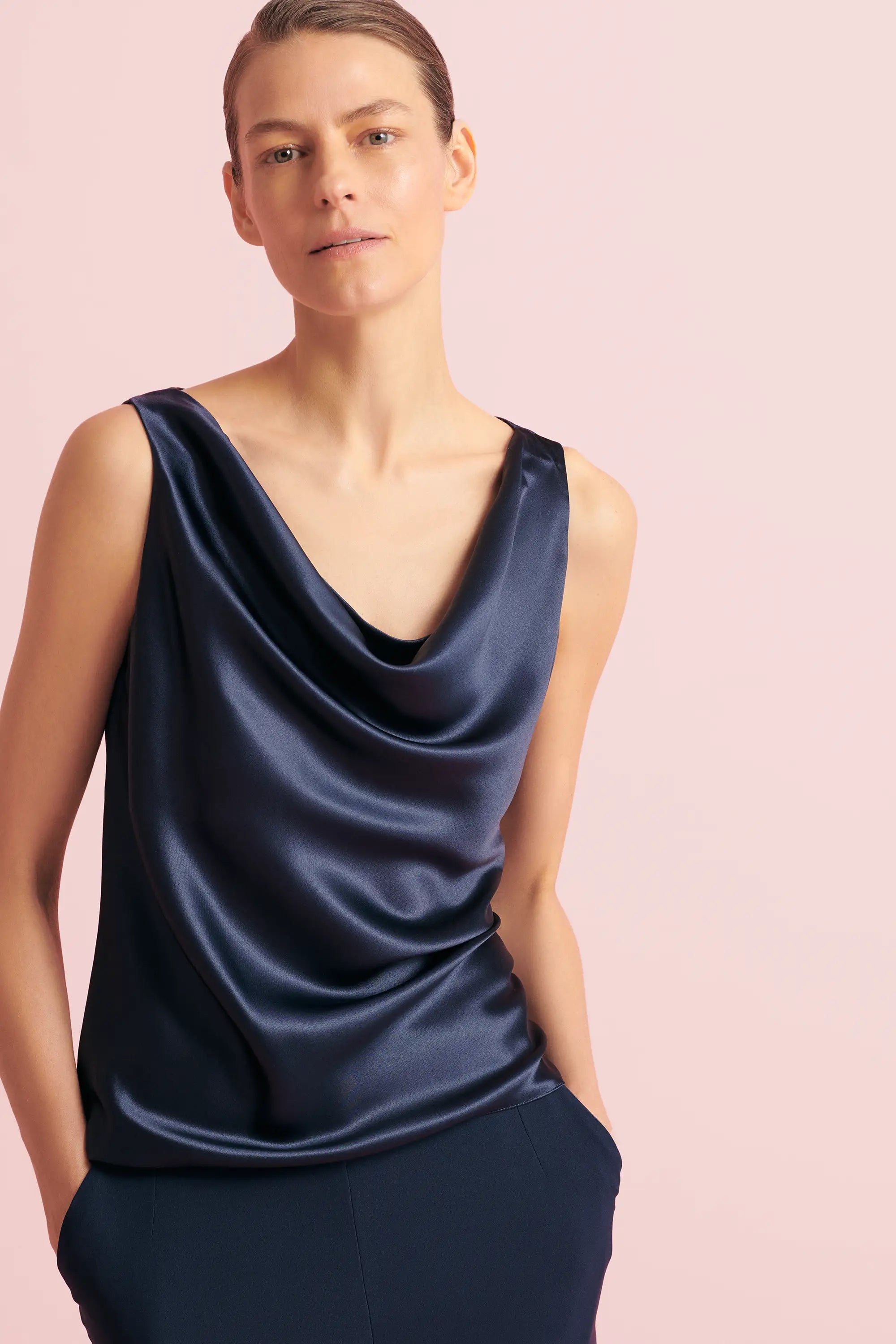 The Satin Drape Neck Top