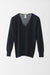 Wool and Silk Blend Pullover with V-Neck and Drop Shoulder - midnight blue- front