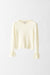 Wool Ruffled Sheer Long Sleeved Pullover with Boatneck  - ivory - front