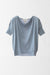 Cashmere and Silk Blend Pullover with Short Sleeves and Draped Neck - powder blue - front