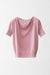Cashmere and Silk Blend Pullover with Short Sleeves and Draped Neck - antique pink - front