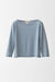 Wool and Silk Blend Pullover with 3/4 Sleeves and Boatneck - blue grey - front