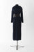 Wool and Silk Knit Dress with Long-sleeves - navy - front