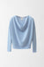 Cashmere Long Sleeved Pullover with Draped Neck  - light blue - front