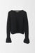 Wool Ruffled Sheer Long Sleeved Pullover with Boatneck  - black - fabric details