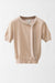 Cashmere and Silk Blend Pullover with Short Sleeves and Tie Neck - camel details