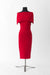 Jacquard Knit Structured Sleeveless Dress with High Collar - scarlet red - front