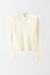 Alpaca Sheer Long Sleeved Pullover with V-Neck  - white - front