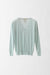 Cashmere and Silk Sparkly Pullover with Long Sleeves and V-Neck - frosty ice - front