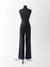 Cotton-Stretch High Waist and Wide Leg Pant - navy - front