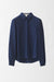 Silk Collared Shirt with Short Front and Mother-Pearl Buttons - midnight blue - front