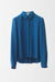 Silk Collared Shirt with Short Front and Mother-Pearl Buttons - ocean blue - front