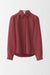 Silk Collared Shirt with Short Front and Mother-Pearl Buttons - merlot - front